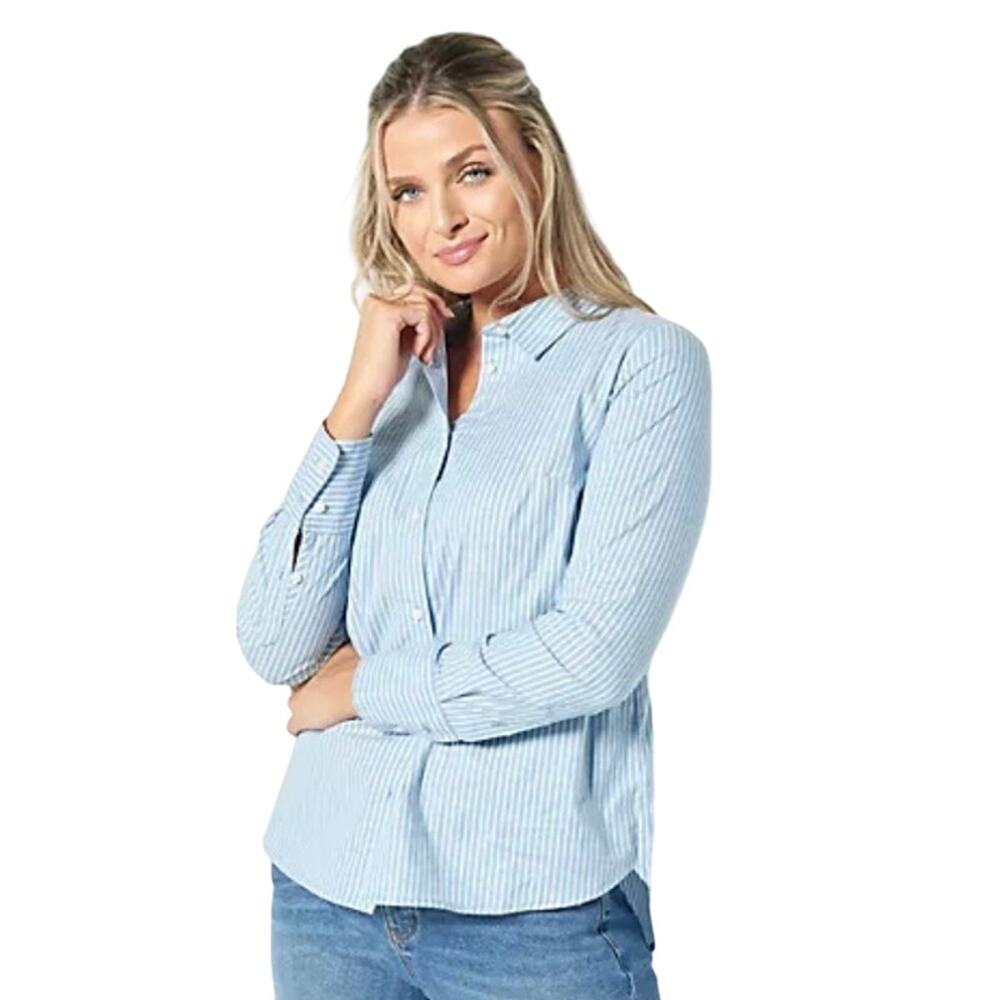 Candace Cameron Bure Regular Hi-Low Boyfriend Shirt Ragetta Strip Size XS NWOT